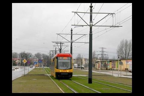 Much of the extension is laid on a grassed central reservation through the newly-developed suburban district. Photo: ZTM Warszawa